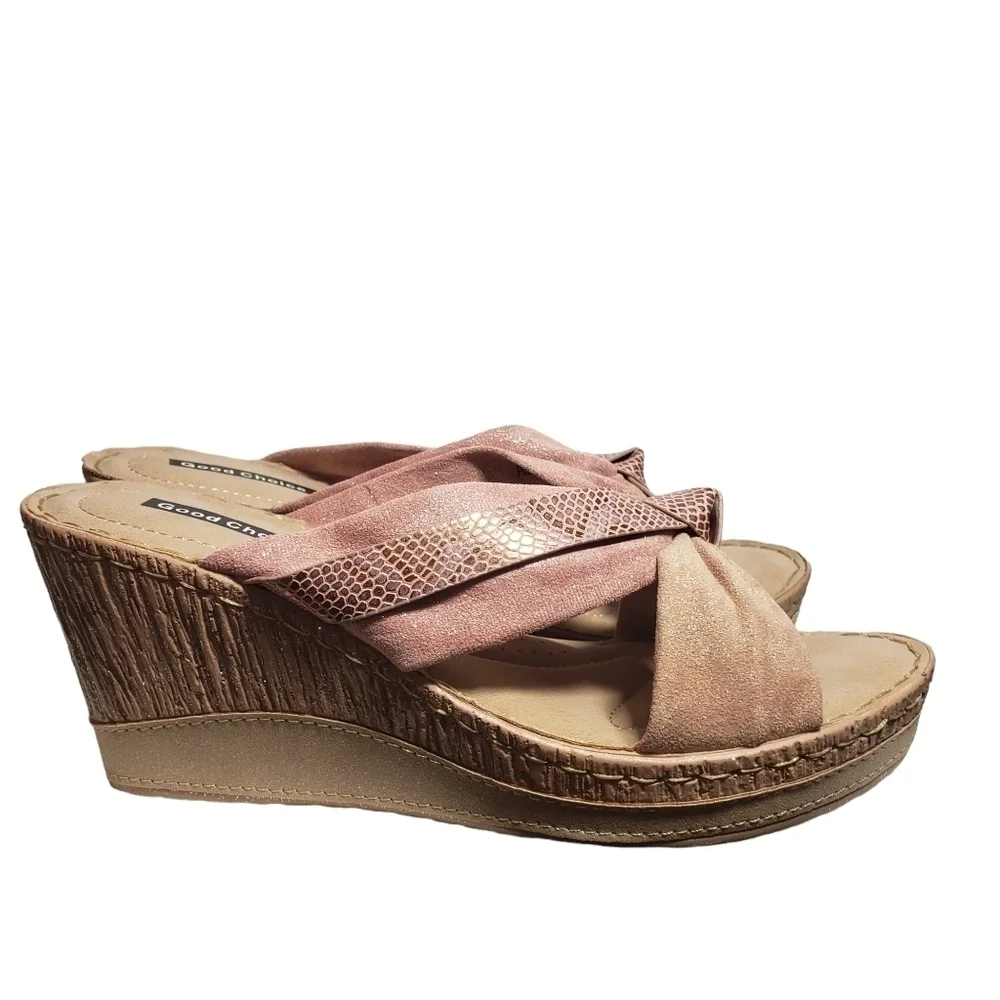 Good Choice Adora Blush Open Toe Backless Wedge Sandals Sz 8.5